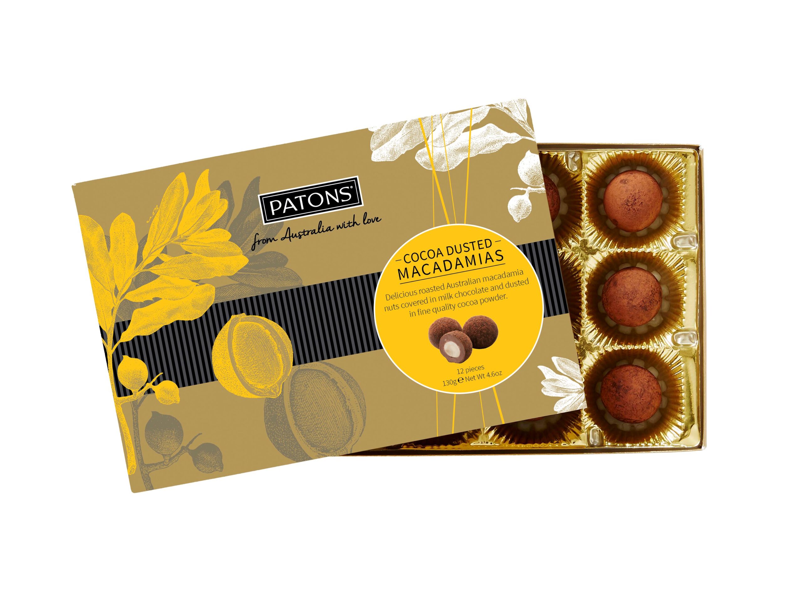 Premium Cocoa dusted milk chocolate macadamia Premium Cocoa dusted milk chocolate macadamia