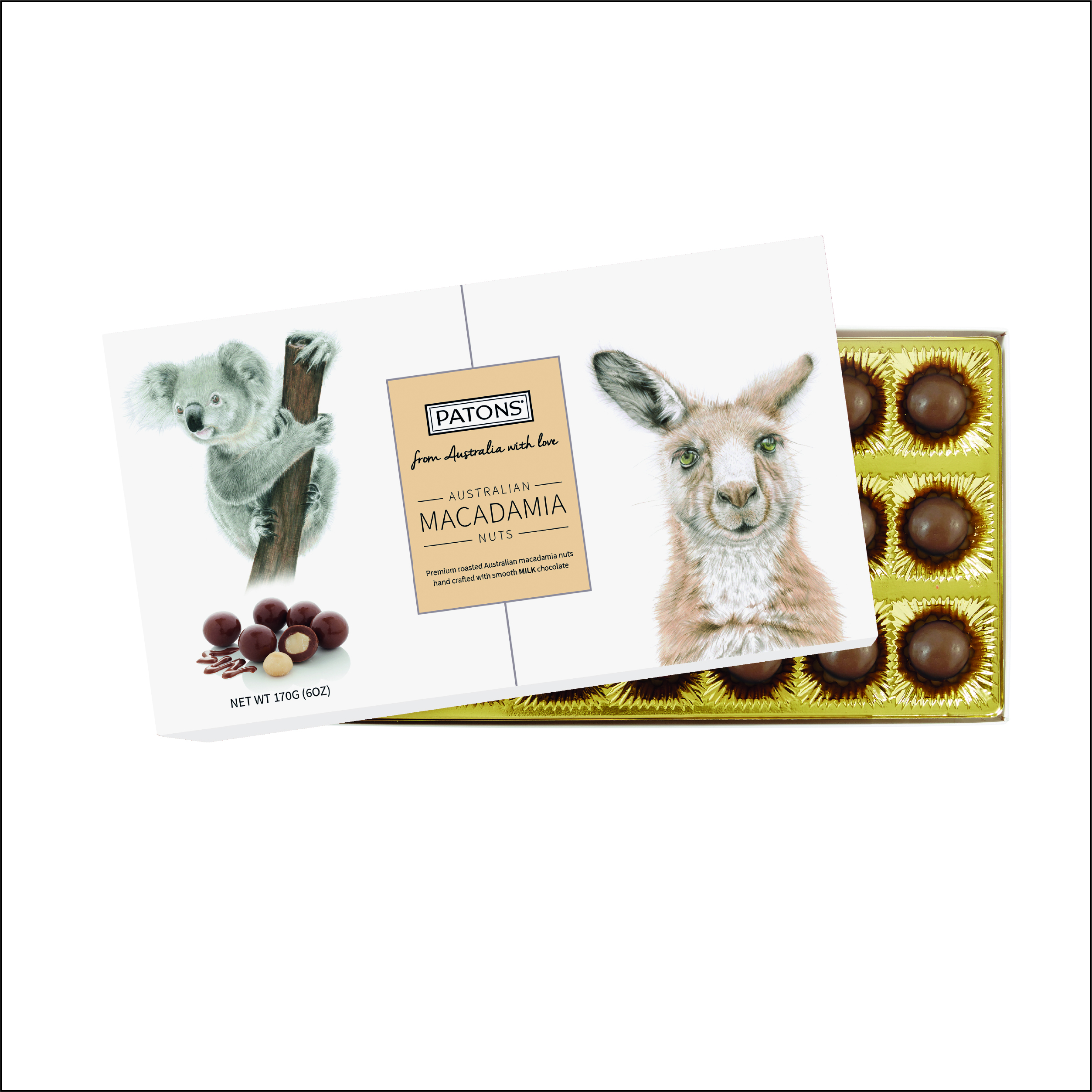 Australiana - Milk Chocolate Macadamia Australian Animal gift box - carton of 12