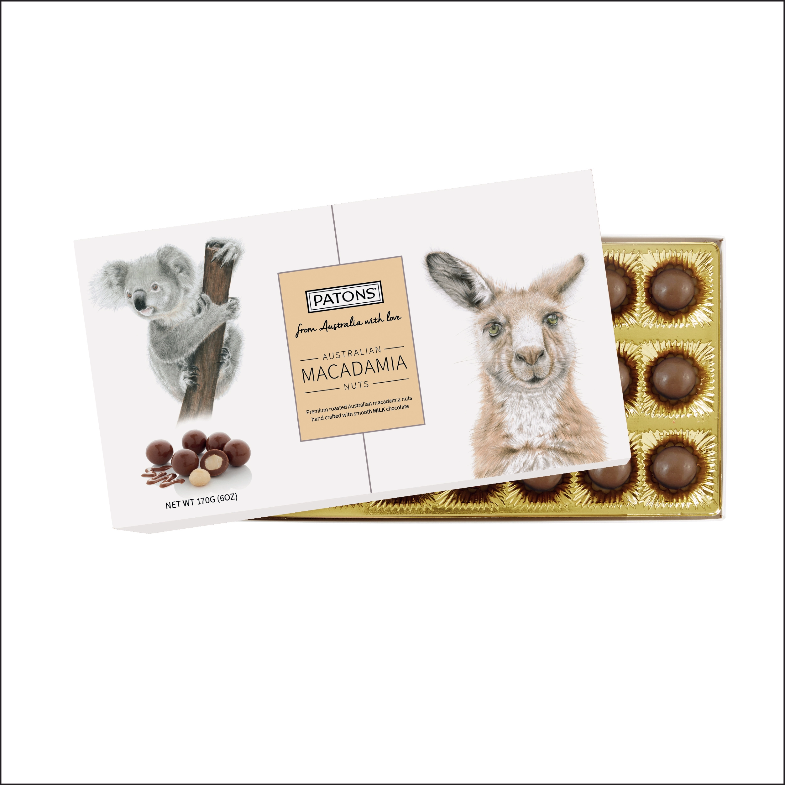 Australiana - Milk Chocolate Macadamia Australian Animal gift box - carton of 12